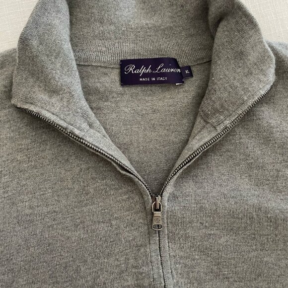 Ralph Lauren Purple Label 100% Merino Wool mens half zip mock neck sweater grey - Picture 5 of 7
